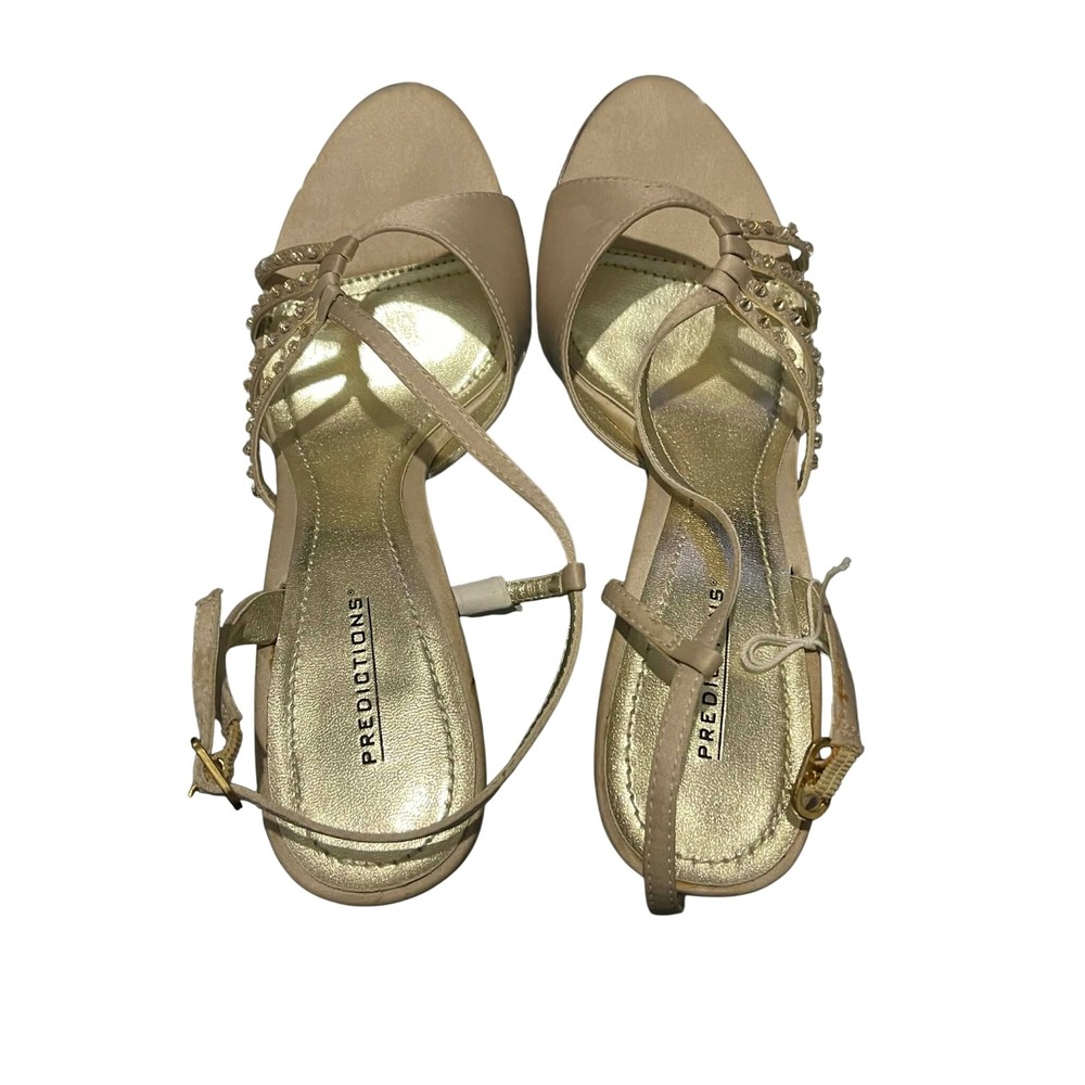 Predictions Heeled Sandals Womens 9 Champagne Rhinestone Strappy Evening‎ Dress